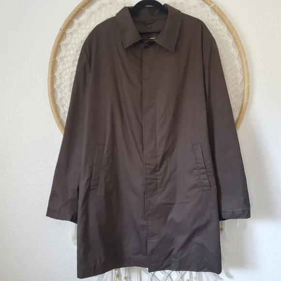 Zara Short Cotton Trench Car Coat Jacket Chocolate Brown Men's Size XL - Picture 12 of 14